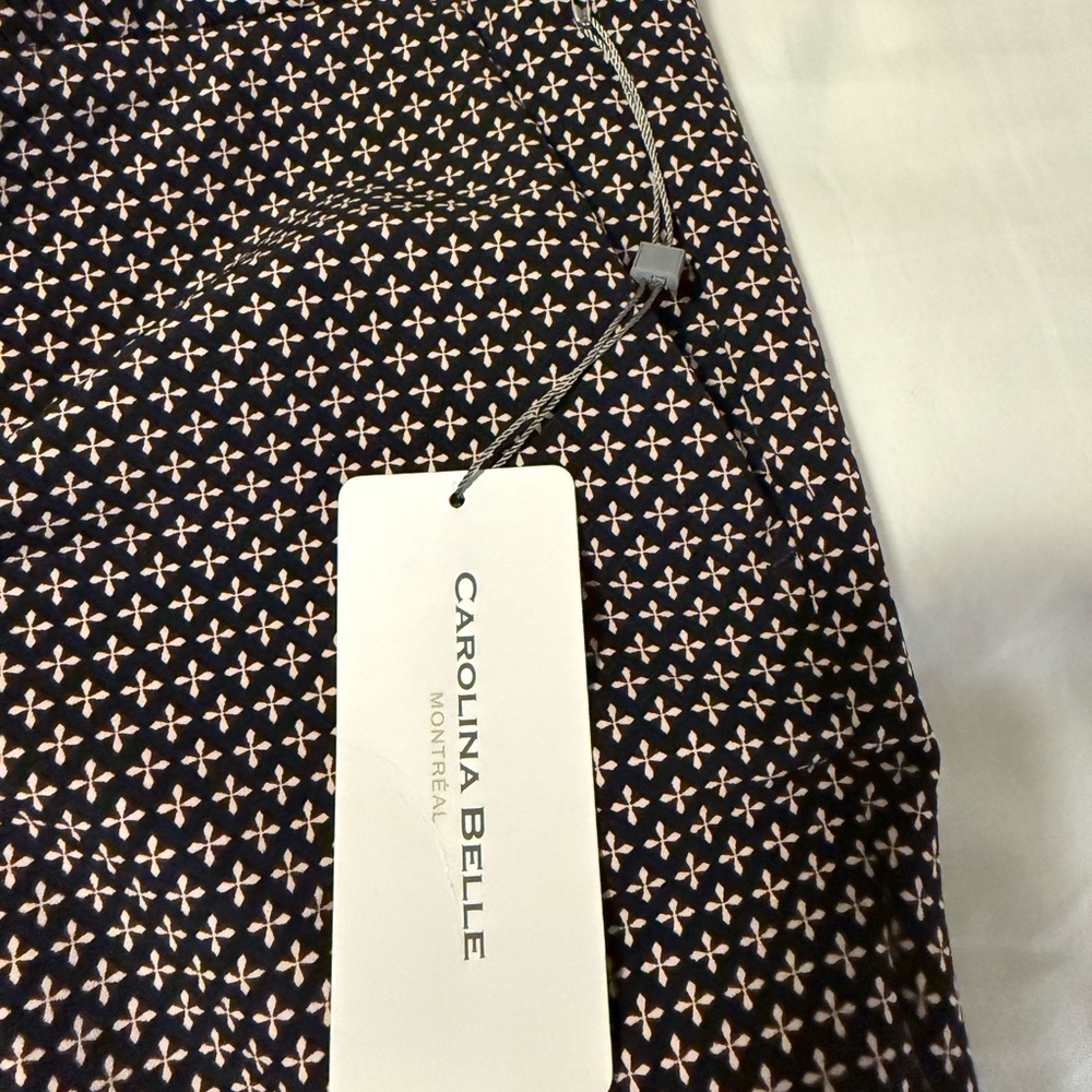 Carolina Belle Montreal Navy Cream Geometric Print Pants Button Zip NWT Size 12